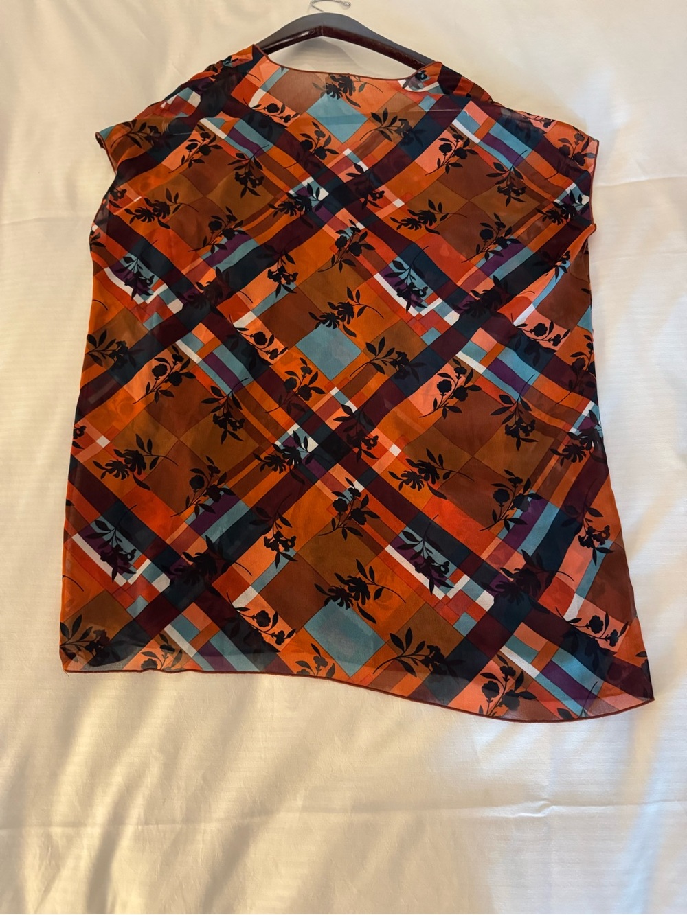 CAbi Asymmetrical Plaid Shirt in Orange, Blue and Brown